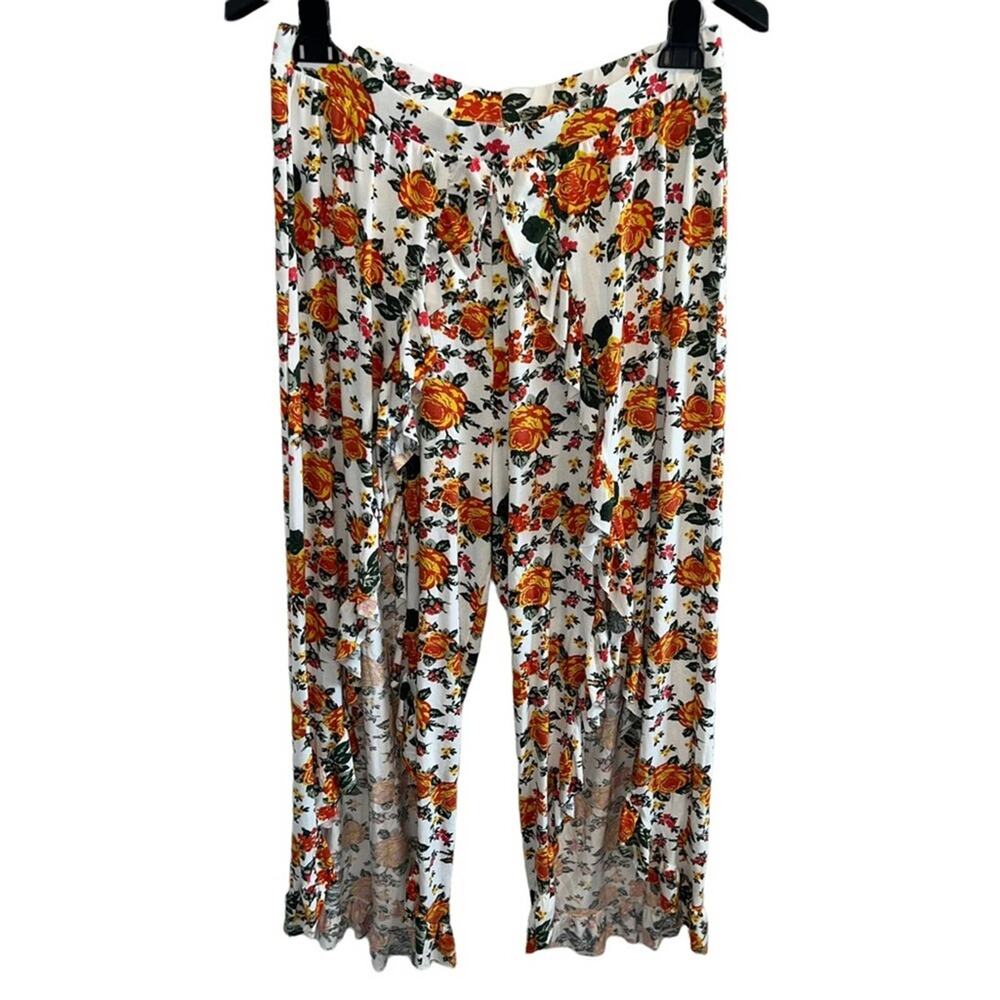 NWT ASOS Floral Printed Ruffled Wide Leg Split Front Palazzo Pants 12